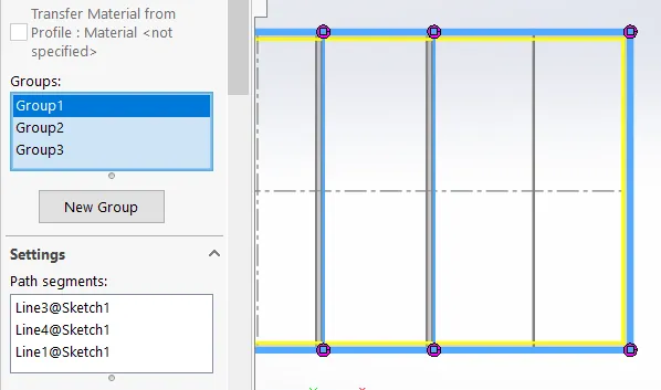 Continuous parallel and perpendicular line segments selected
